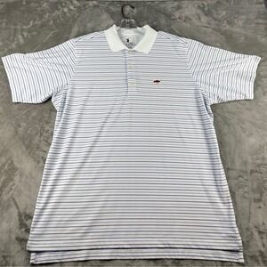 F&G Tech Polo Shirt Mens XL Striped White Blue Tree Logo Short Sleeve EUC